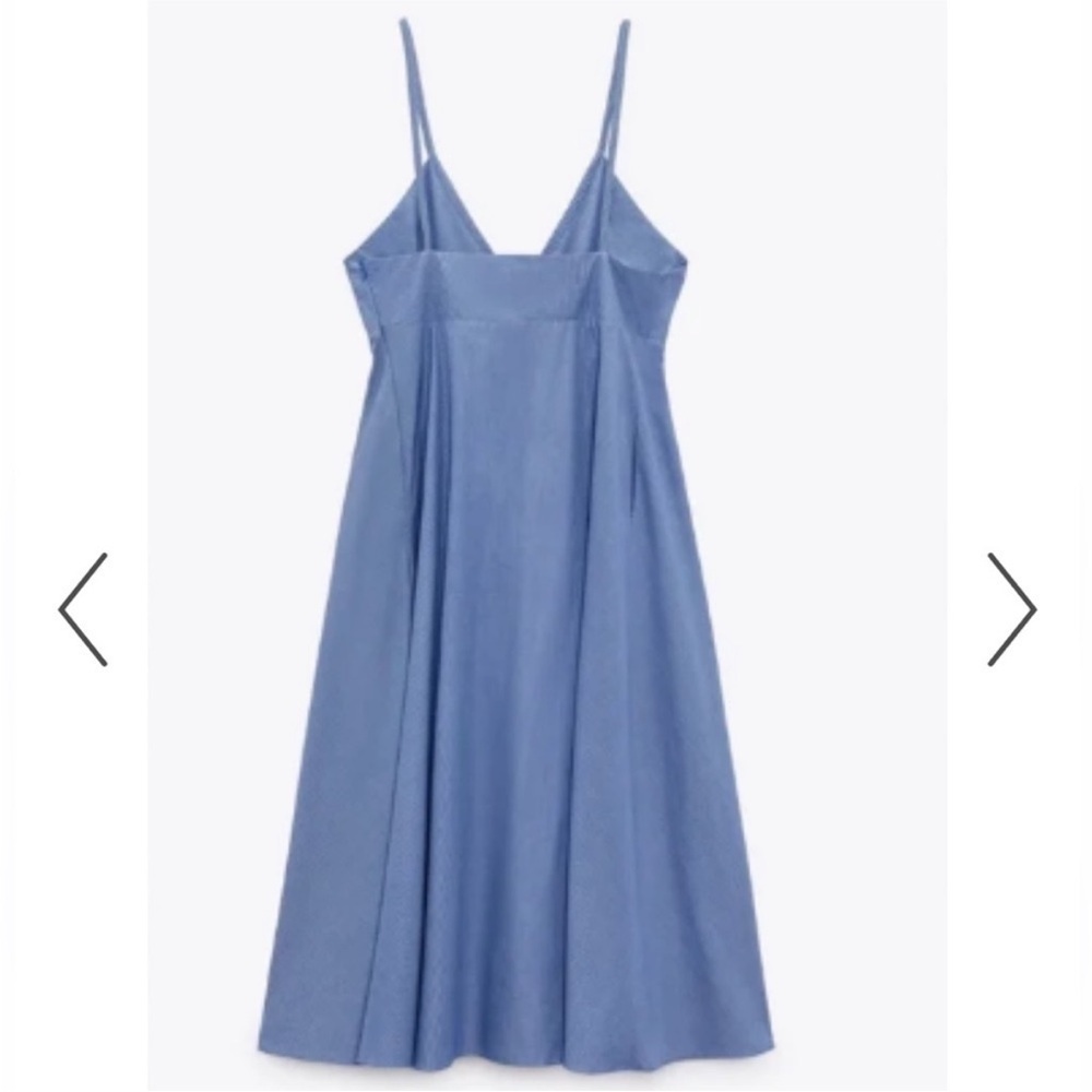 Zara Poplin Pinstripe Blue Midi Dress Pockets Sz M - Picture 5 of 14